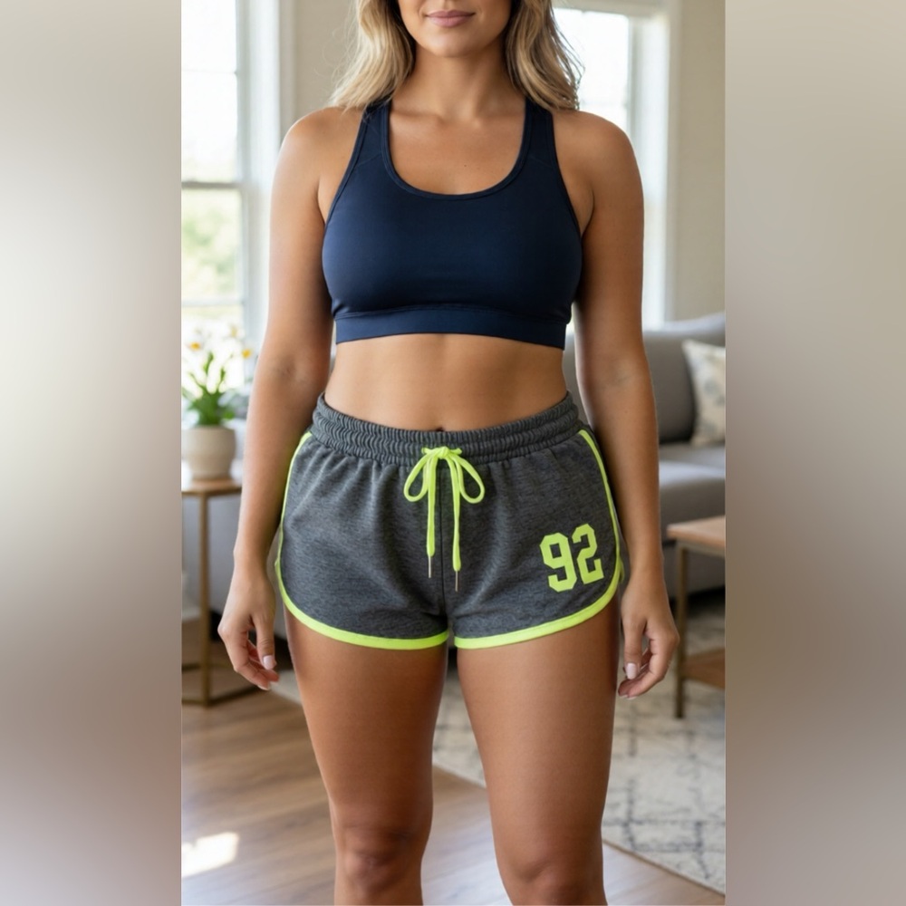 NWOT Gray and Neon yellow Women's 92 Athletic Shorts - Picture 2 of 4